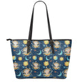 Cute Cartoon Aquarius Pattern Print Leather Tote Bag With Zipper