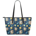 Cute Cartoon Aquarius Pattern Print Leather Tote Bag