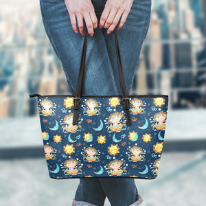 Cute Cartoon Aquarius Pattern Print Leather Tote Bag