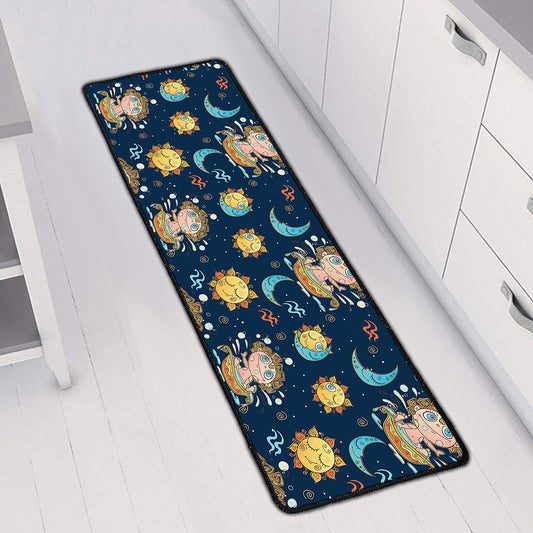 Cute Cartoon Aquarius Pattern Print Long Kitchen Mat