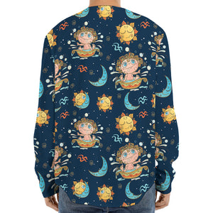 Cute Cartoon Aquarius Pattern Print Long Sleeve Baseball Jersey