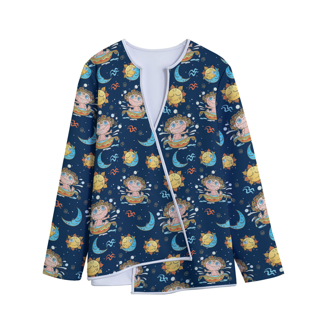 Cute Cartoon Aquarius Pattern Print Long Sleeve Short Coat