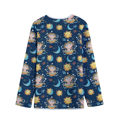 Cute Cartoon Aquarius Pattern Print Long Sleeve Short Coat