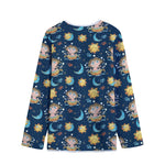Cute Cartoon Aquarius Pattern Print Long Sleeve Short Coat