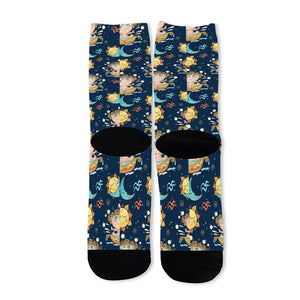 Cute Cartoon Aquarius Pattern Print Long Socks