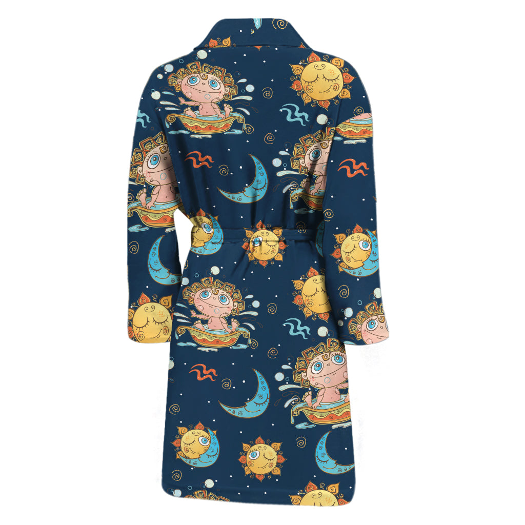 Cute Cartoon Aquarius Pattern Print Men's Bathrobe