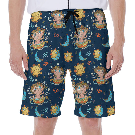 Cute Cartoon Aquarius Pattern Print Men's Beach Shorts