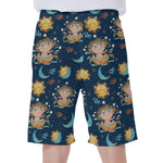 Cute Cartoon Aquarius Pattern Print Men's Beach Shorts