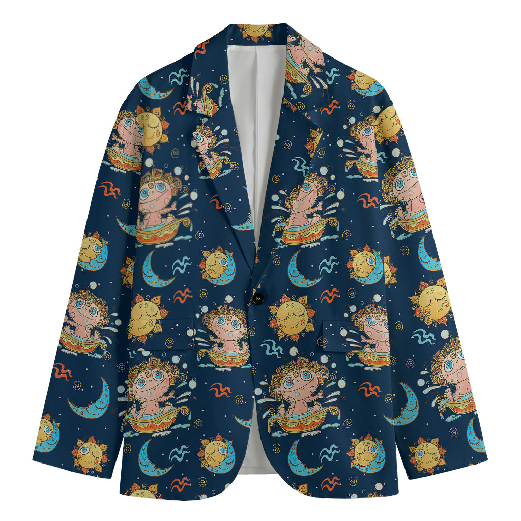Cute Cartoon Aquarius Pattern Print Men's Blazer