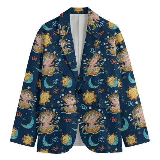 Cute Cartoon Aquarius Pattern Print Men's Blazer