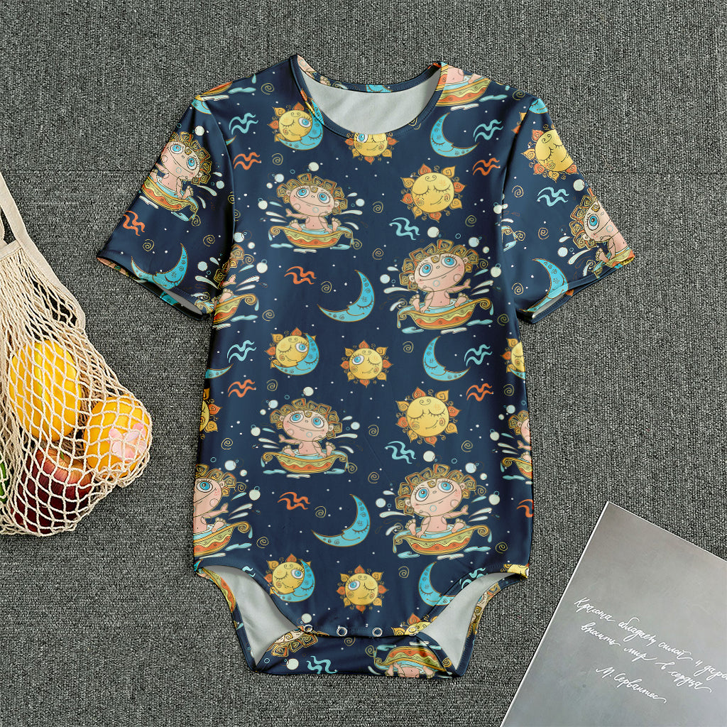 Cute Cartoon Aquarius Pattern Print Men's Bodysuit