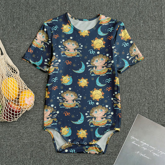 Cute Cartoon Aquarius Pattern Print Men's Bodysuit