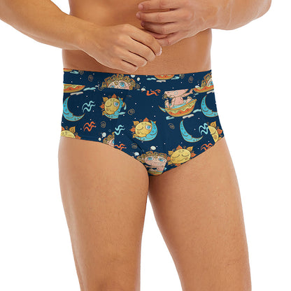 Cute Cartoon Aquarius Pattern Print Men's Briefs