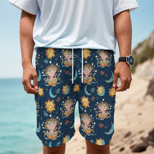 Cute Cartoon Aquarius Pattern Print Men's Cargo Shorts