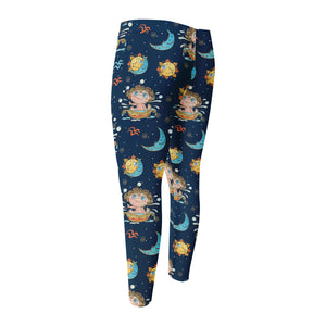 Cute Cartoon Aquarius Pattern Print Men's Compression Pants