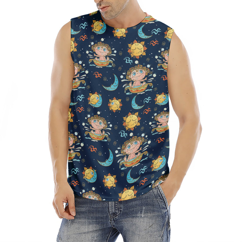 Cute Cartoon Aquarius Pattern Print Men's Fitness Tank Top