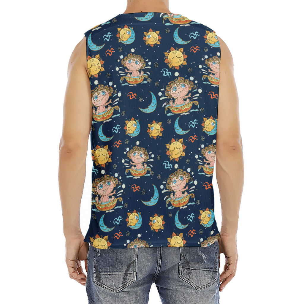 Cute Cartoon Aquarius Pattern Print Men's Fitness Tank Top