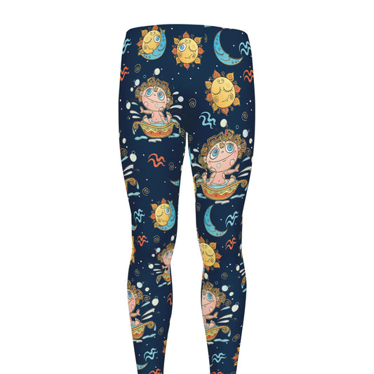 Cute Cartoon Aquarius Pattern Print Men's leggings