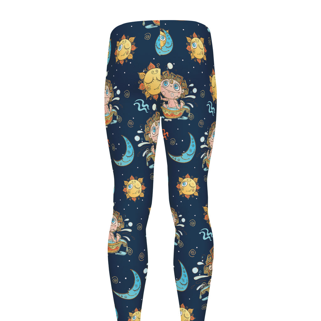 Cute Cartoon Aquarius Pattern Print Men's leggings