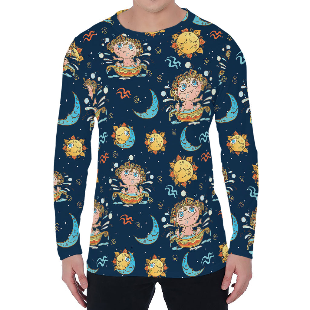 Cute Cartoon Aquarius Pattern Print Men's Long Sleeve T-Shirt