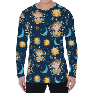 Cute Cartoon Aquarius Pattern Print Men's Long Sleeve T-Shirt