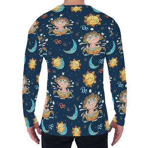 Cute Cartoon Aquarius Pattern Print Men's Long Sleeve T-Shirt