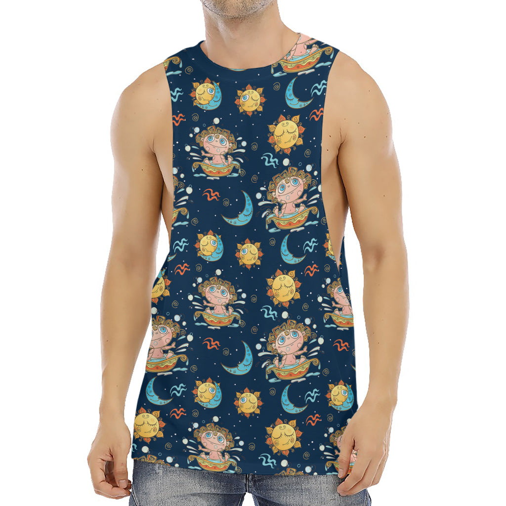 Cute Cartoon Aquarius Pattern Print Men's Muscle Tank Top