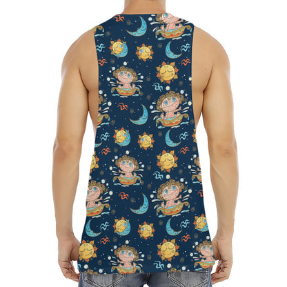 Cute Cartoon Aquarius Pattern Print Men's Muscle Tank Top