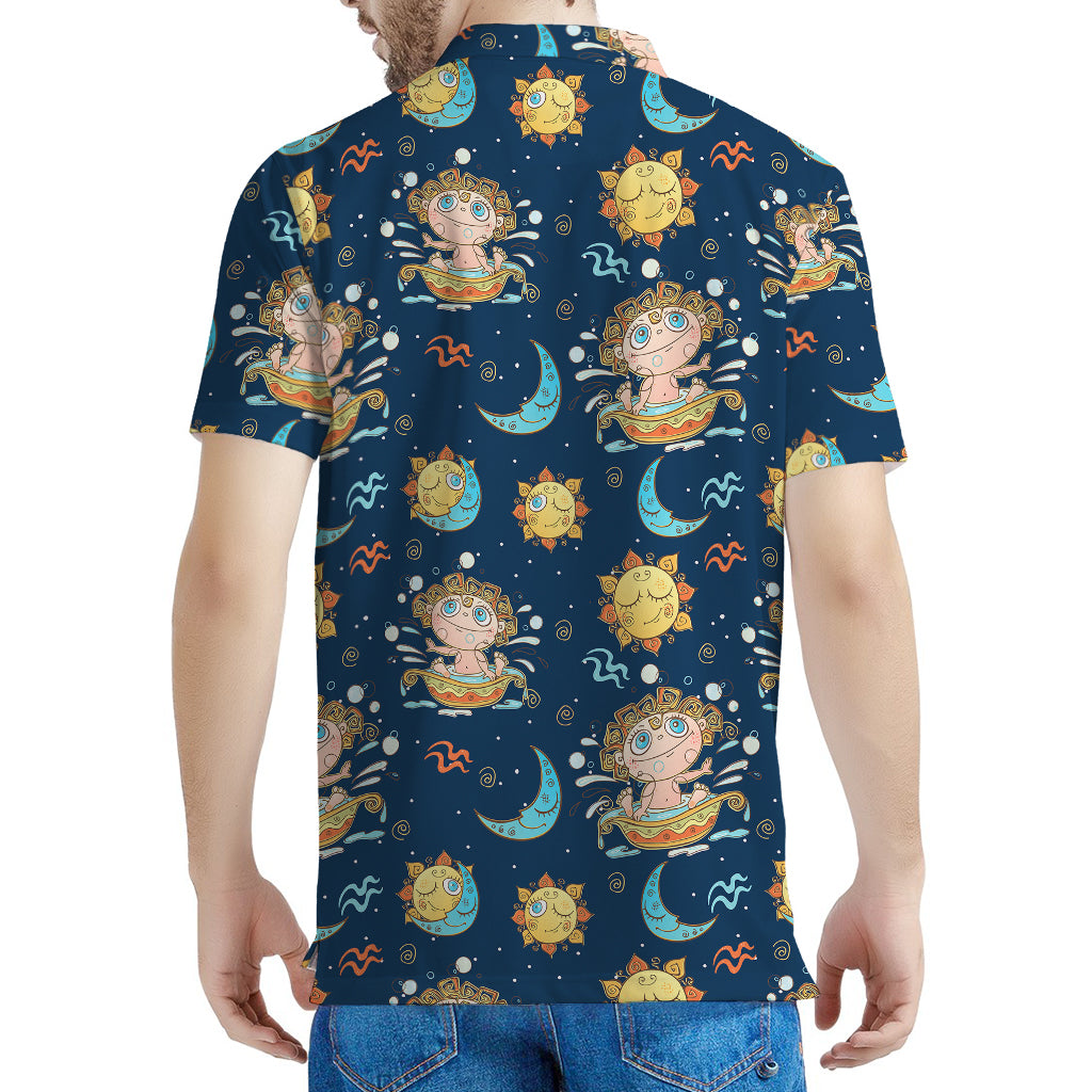 Cute Cartoon Aquarius Pattern Print Men's Polo Shirt