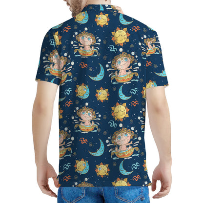 Cute Cartoon Aquarius Pattern Print Men's Polo Shirt