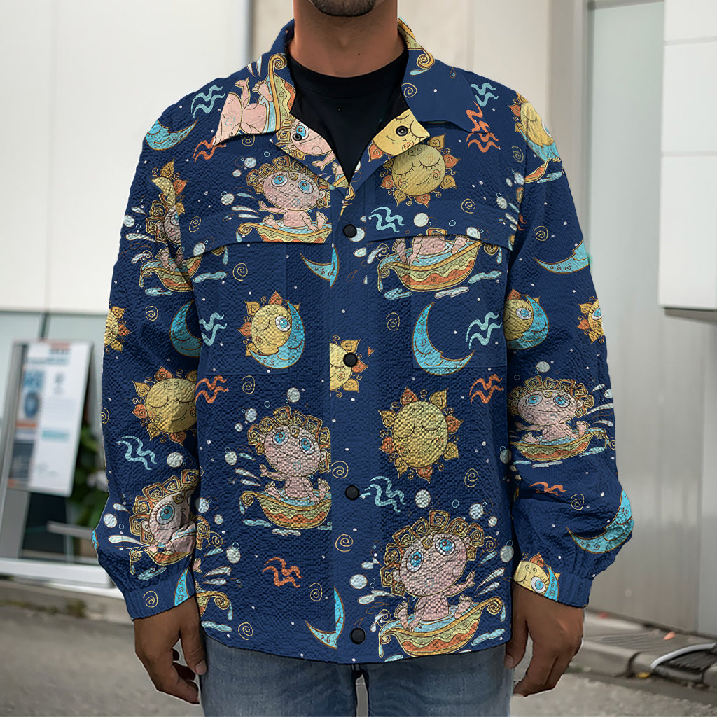 Cute Cartoon Aquarius Pattern Print Men's Shirt Jacket