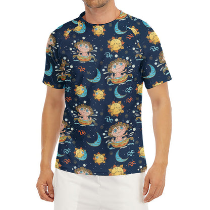 Cute Cartoon Aquarius Pattern Print Men's Short Sleeve Rash Guard