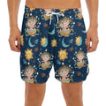 Cute Cartoon Aquarius Pattern Print Men's Split Running Shorts