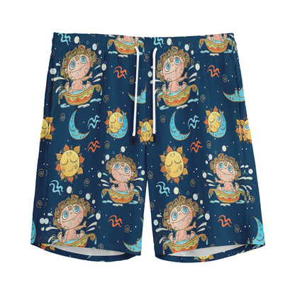 Cute Cartoon Aquarius Pattern Print Men's Sports Shorts