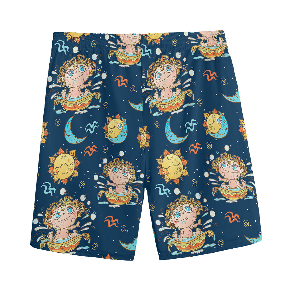 Cute Cartoon Aquarius Pattern Print Men's Sports Shorts