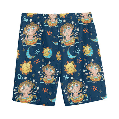 Cute Cartoon Aquarius Pattern Print Men's Sports Shorts