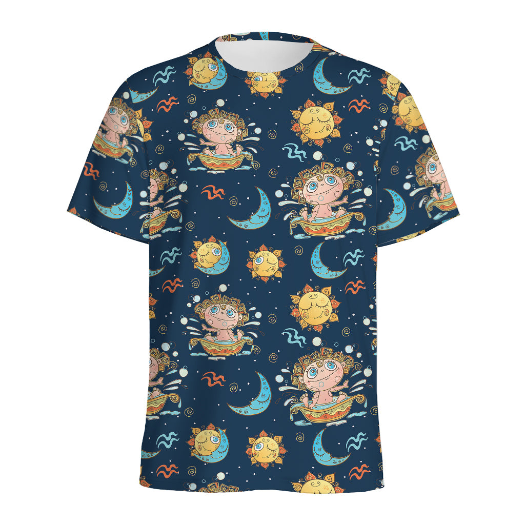 Cute Cartoon Aquarius Pattern Print Men's Sports T-Shirt