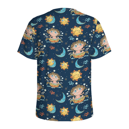Cute Cartoon Aquarius Pattern Print Men's Sports T-Shirt