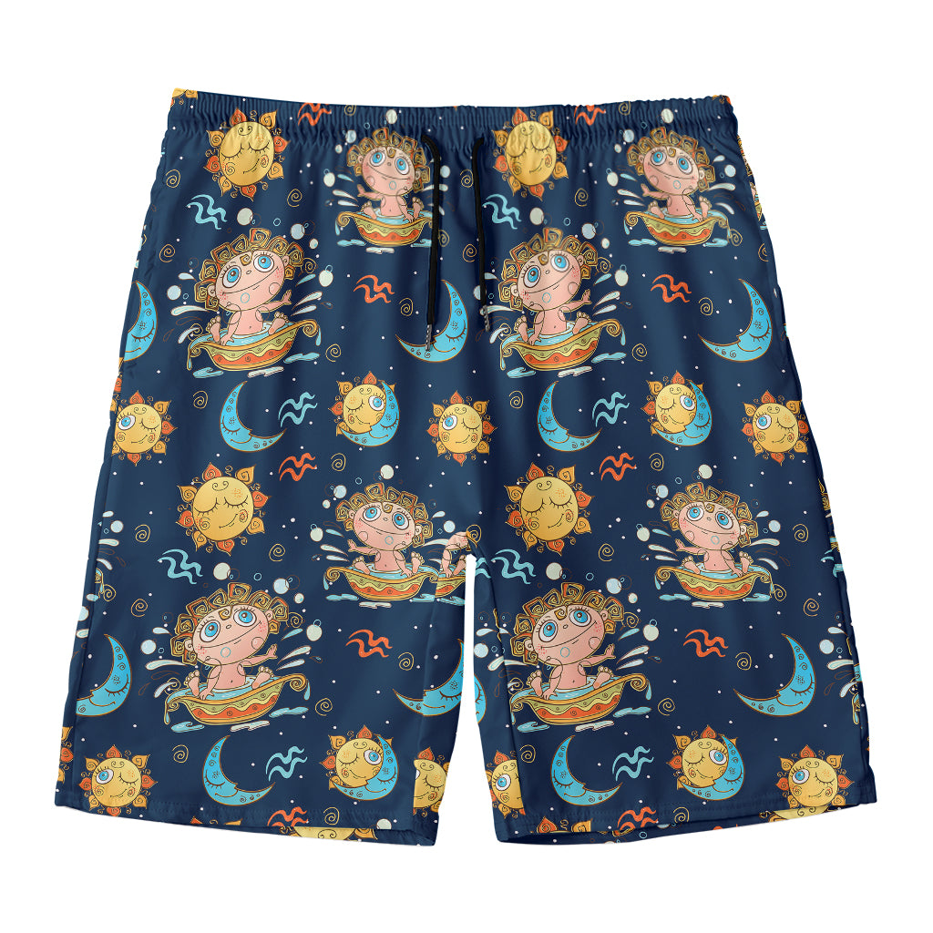 Cute Cartoon Aquarius Pattern Print Men's Swim Trunks