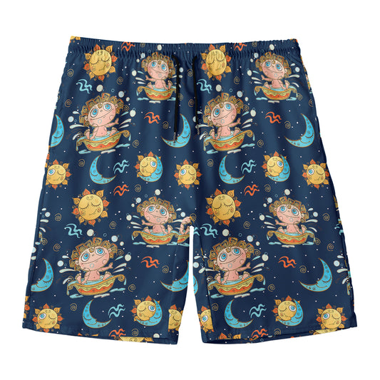 Cute Cartoon Aquarius Pattern Print Men's Swim Trunks