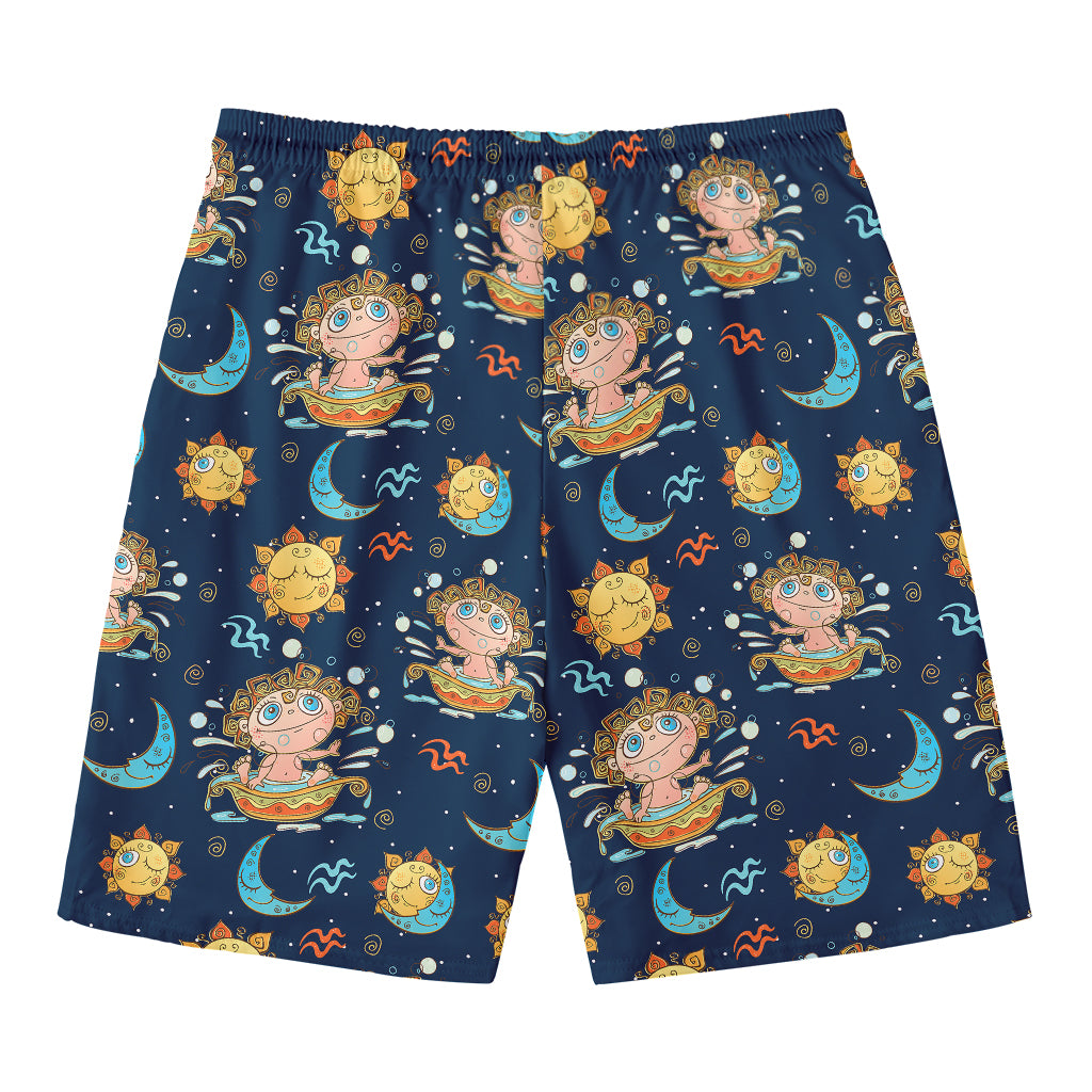 Cute Cartoon Aquarius Pattern Print Men's Swim Trunks