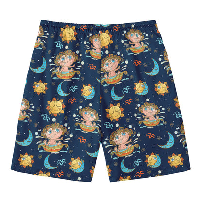 Cute Cartoon Aquarius Pattern Print Men's Swim Trunks