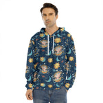 Cute Cartoon Aquarius Pattern Print Men's Velvet Pullover Hoodie
