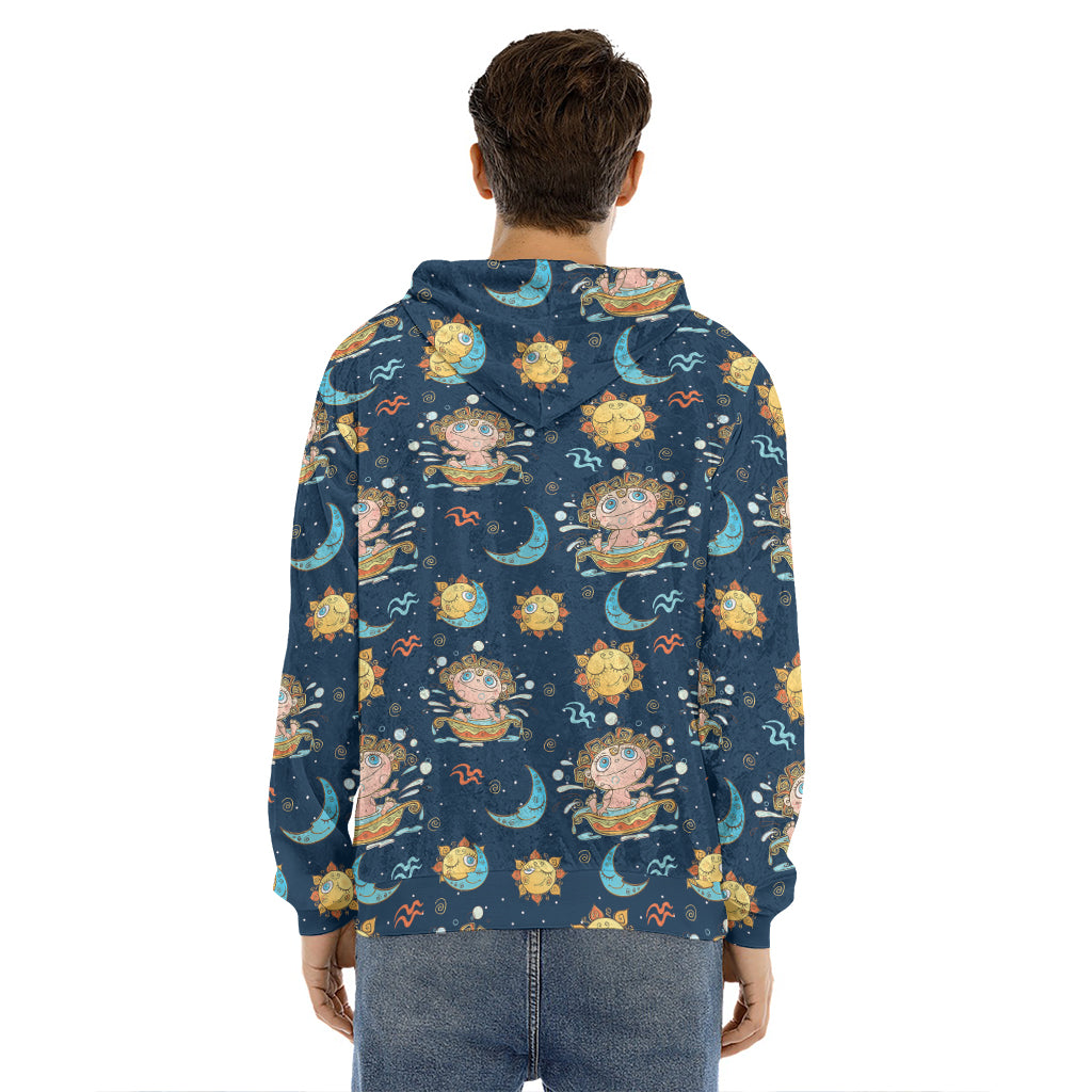 Cute Cartoon Aquarius Pattern Print Men's Velvet Pullover Hoodie
