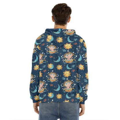 Cute Cartoon Aquarius Pattern Print Men's Velvet Pullover Hoodie