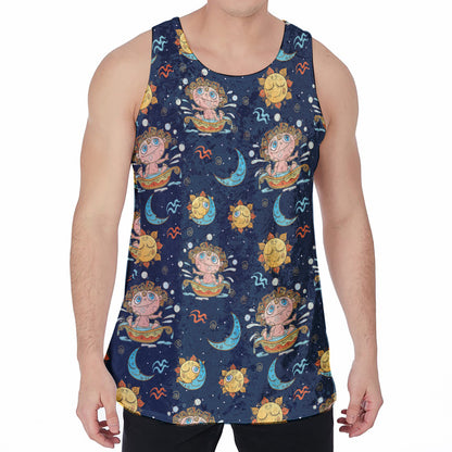 Cute Cartoon Aquarius Pattern Print Men's Velvet Tank Top