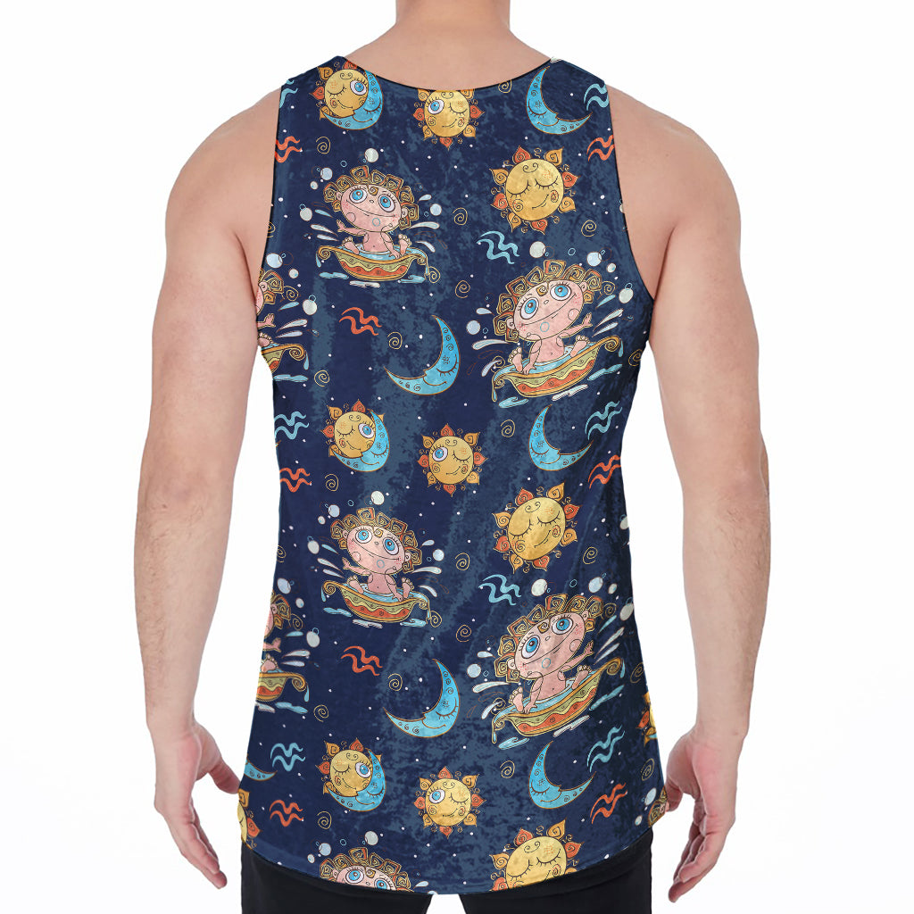 Cute Cartoon Aquarius Pattern Print Men's Velvet Tank Top