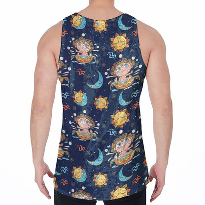 Cute Cartoon Aquarius Pattern Print Men's Velvet Tank Top
