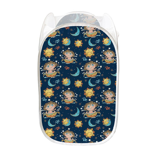 Cute Cartoon Aquarius Pattern Print Mesh Laundry Hamper