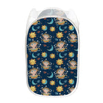 Cute Cartoon Aquarius Pattern Print Mesh Laundry Hamper